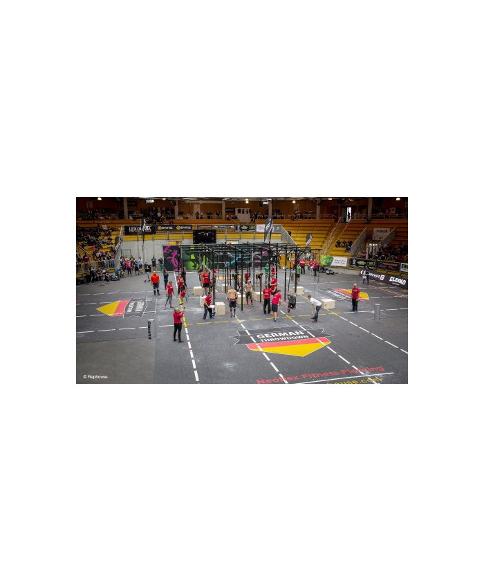 SOL SPORTIF NORME FEU ERP EN DALLE CAOUTCHOUC NOIR/ROUGE 