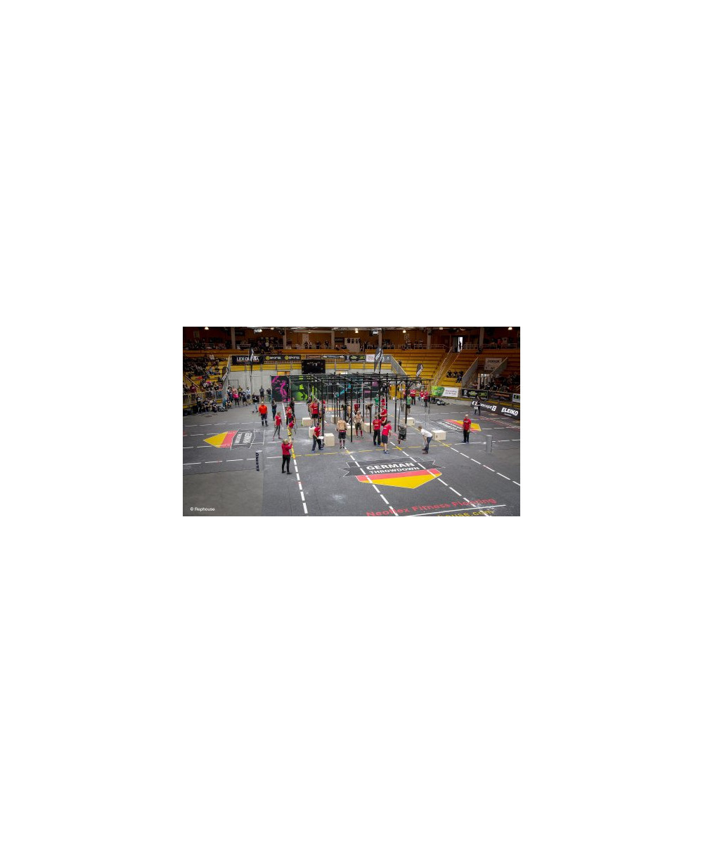 SOL SPORTIF NORME FEU ERP EN DALLE CAOUTCHOUC NOIR/ROUGE 
